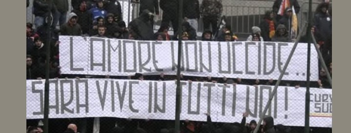 Lo striscione dei tifosi del Messina per Sara Campanella
