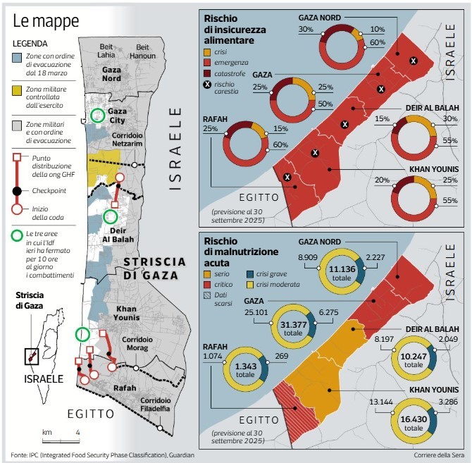La mappa della malnutrizione in Palestina. Fonte: Corriere della Sera