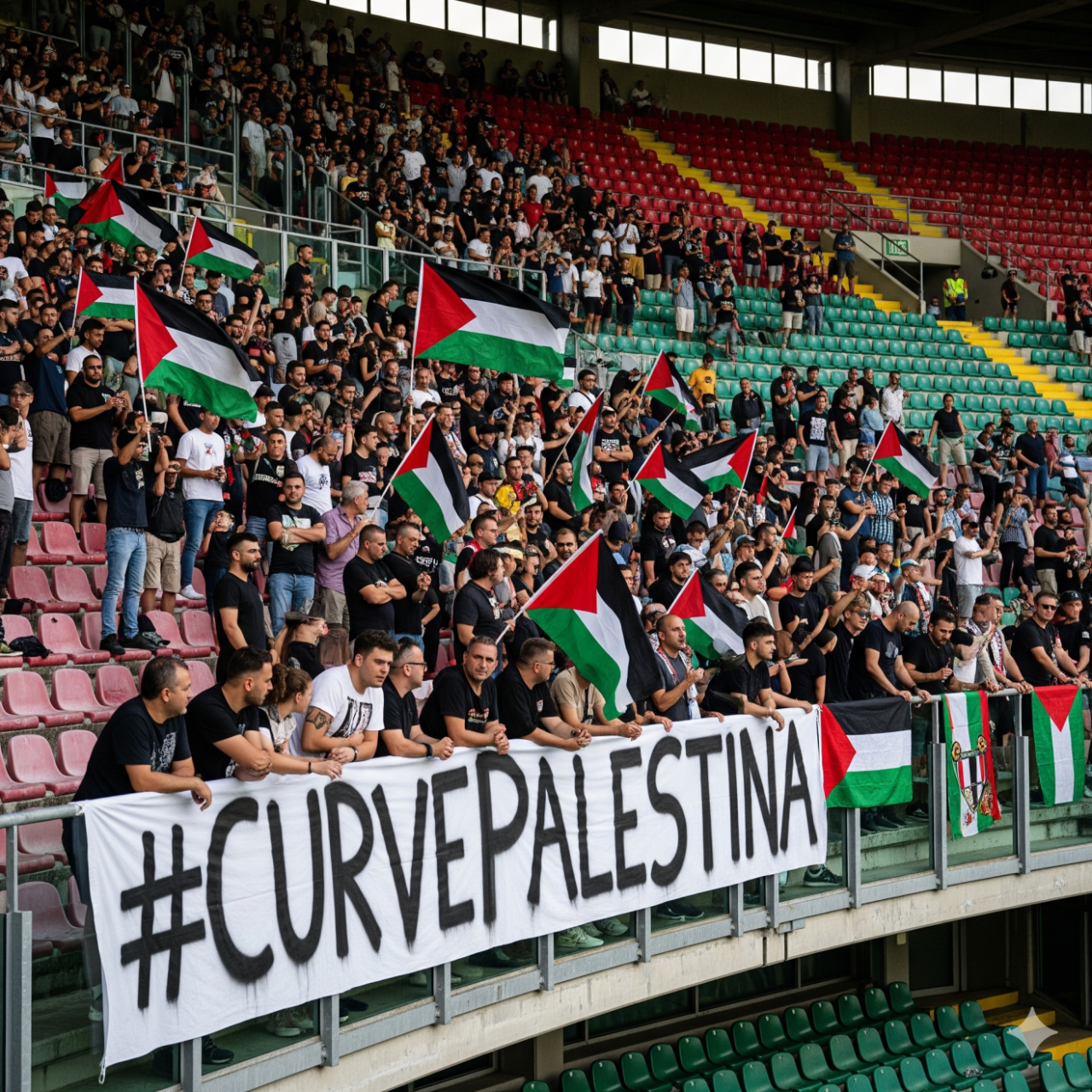 Bandiere della Palestina all'Arechi di Salerno