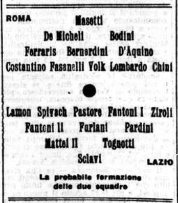 La formazione della Roma con De Micheli davanti a Masetti nel sistema 2-3-5