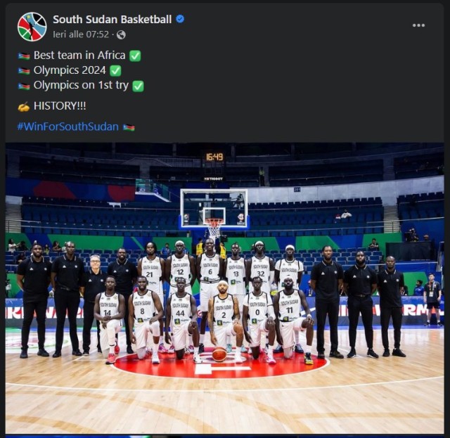 Il post del Nazionale di basket del Sud Sudan
