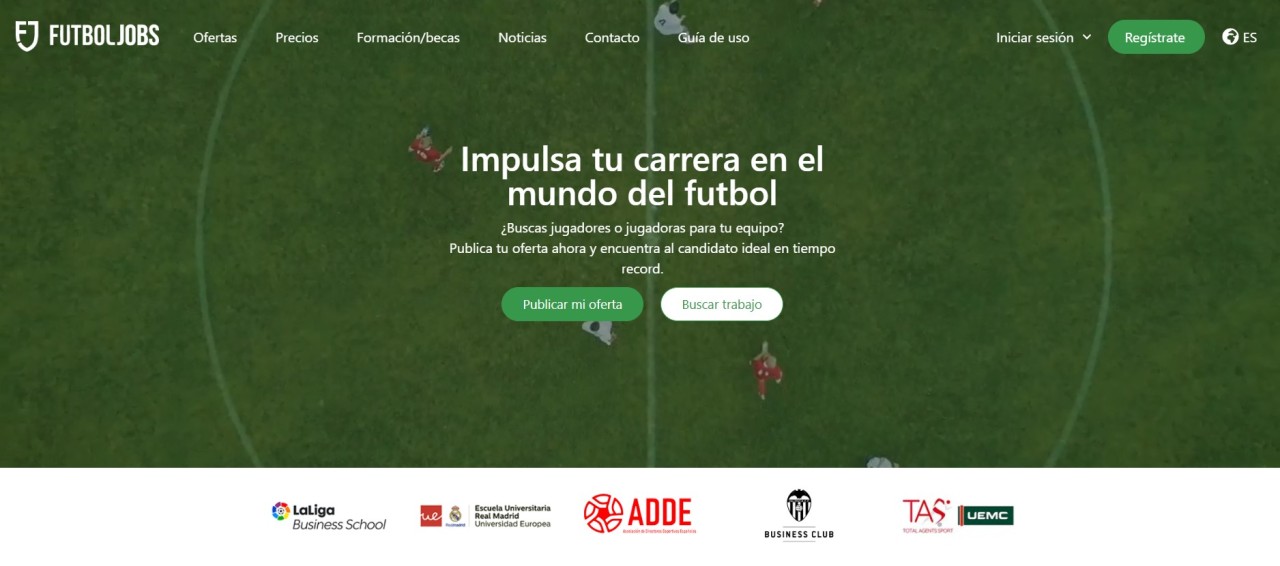 L'homepage di FutbolJobs